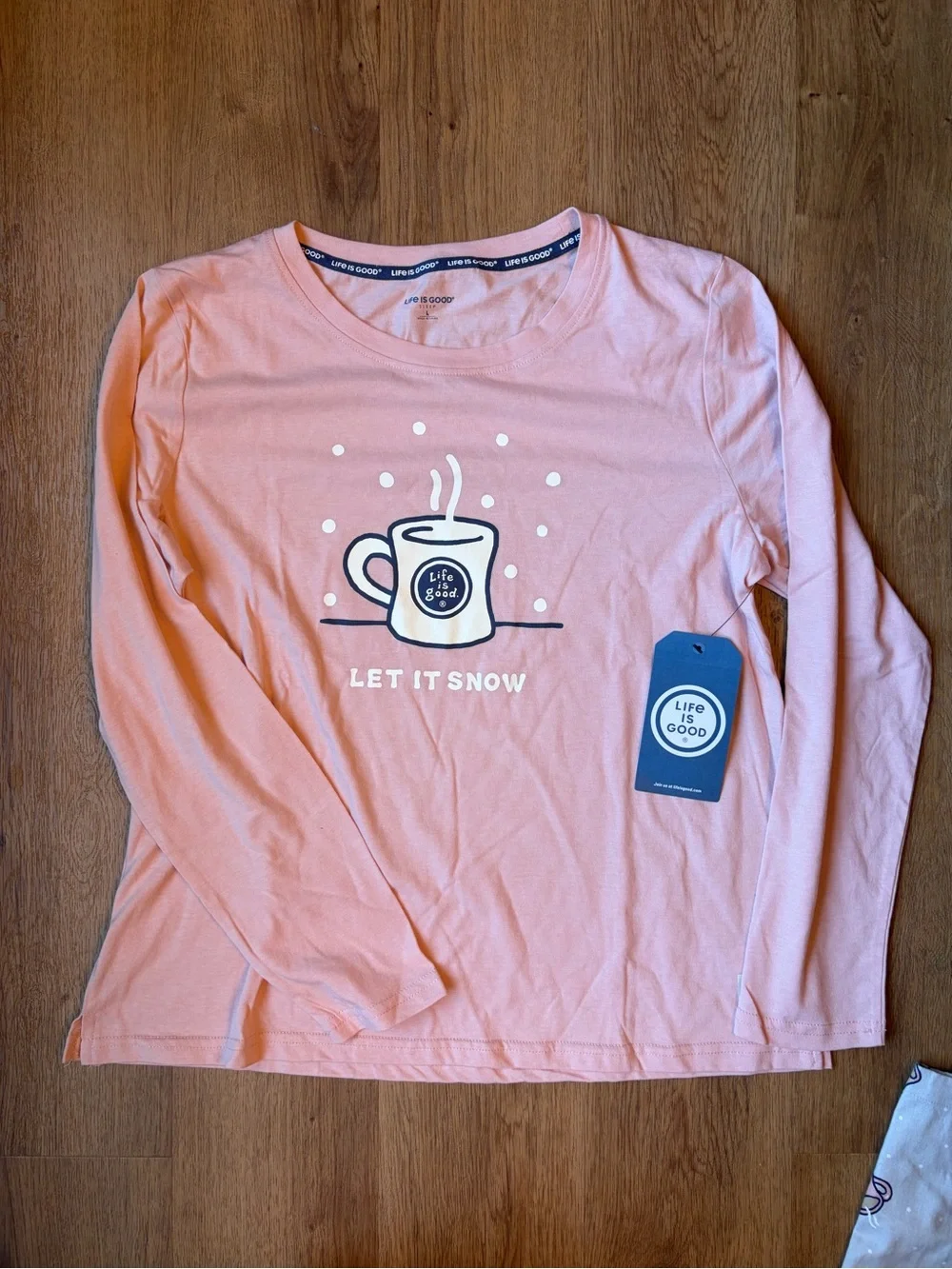 Life Is Good NWT Women’s Pajama Set Pink Let It Snow Coffee Mug Sleepwear Size L